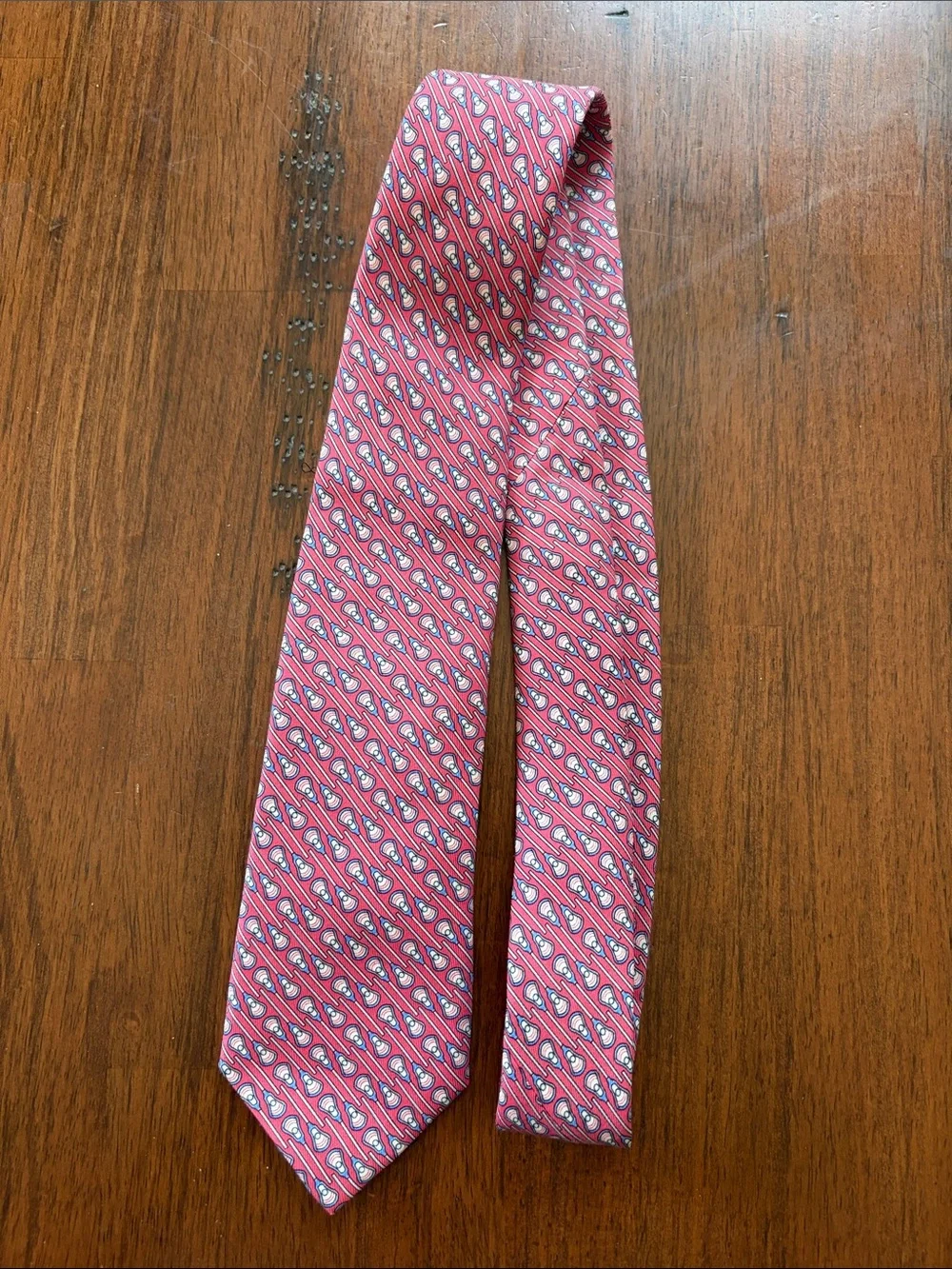 Vineyard Vines Pink and Blue Lacrosse Stick Pattern Silk Tie